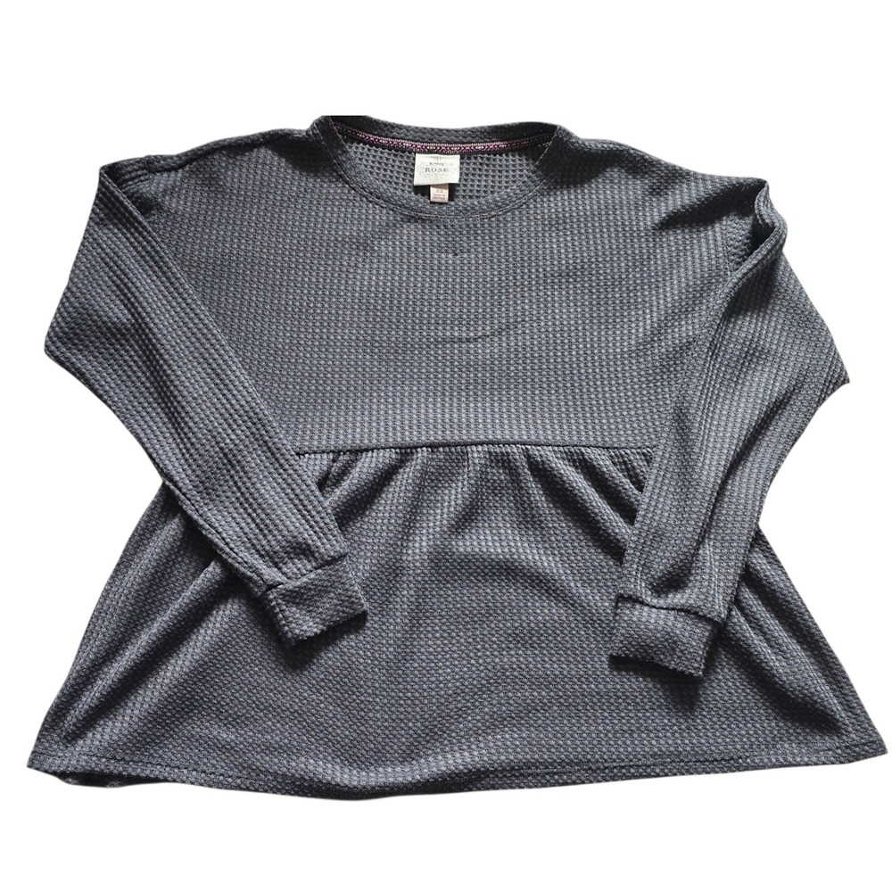 Knox Rose Waffle Knit Tunic Top Long Sleeve Babydoll Style Gray X Small